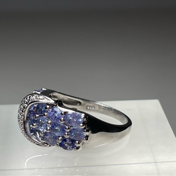 Tanzanite and Zircon Buckle Ring in Platinum over Sterling Silver Size 10 - Picture 10 of 15
